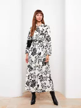 Женское платье-рубашка из поплина с длинными рукавами и цветочным принтом LCW Modest