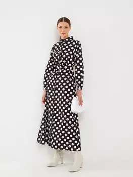 Женское платье-рубашка из поплина в горошек с длинными рукавами LCW Modest