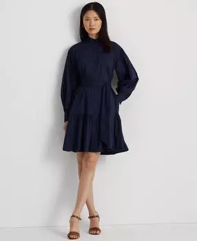 Женское платье-рубашка из смесового хлопка с поясом Lauren Ralph Lauren, мульти
