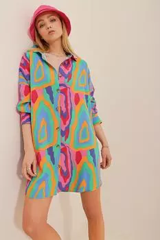 Женское платье-рубашка из вискозной ткани зеленого цвета фуксии с узором Trend Alaat Stili, зеленый