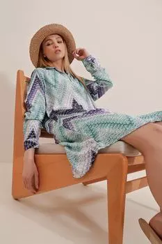 Женское платье-рубашка из вискозы цвета морской волны со скрытой планкой Trend Alaat Stili, зеленый