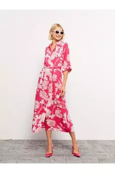 Женское платье-рубашка из вискозы с узором LC Waikiki, розовый