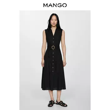 Женское платье-рубашка Mango на пуговицах с v-образным вырезом, черный