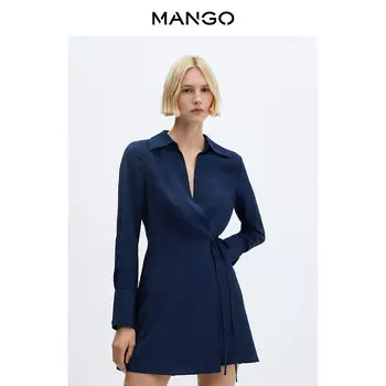 Женское платье-рубашка Mango с драпировкой и запахом, темно-синий