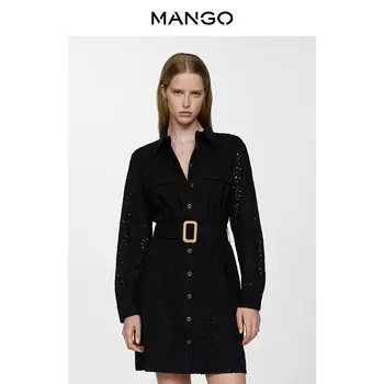 Женское платье-рубашка Mango с вязаными ркавами, белый