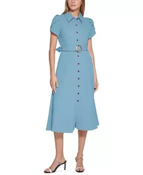 Женское платье-рубашка миди с рукавами-тюльпанами Calvin Klein, синий