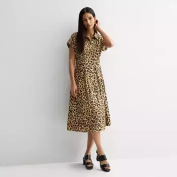 Женское платье-рубашка миди с завышенной талией Nine West, цвет tan leopard