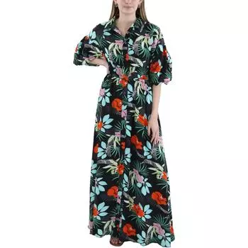 Женское платье-рубашка с цветочным принтом и рукавами-фонариками Gracia, черный