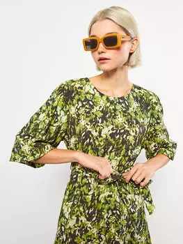 Женское платье-рубашка с длинным рукавом с круглым вырезом и рисунком LCW Casual