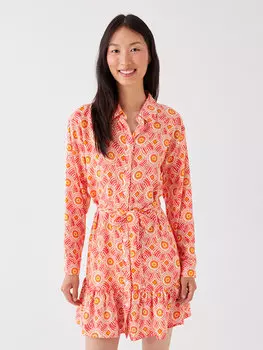 Женское платье-рубашка с длинным рукавом с рисунком LCW Casual, оранжевый принт