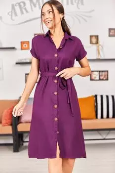Женское платье-рубашка с короткими рукавами и поясом сливового цвета armonika, фиолетовый