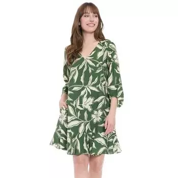 Женское платье-рубашка с V-образным вырезом, рукавами "епископ" и воланами по подолу London Times, цвет olive cream