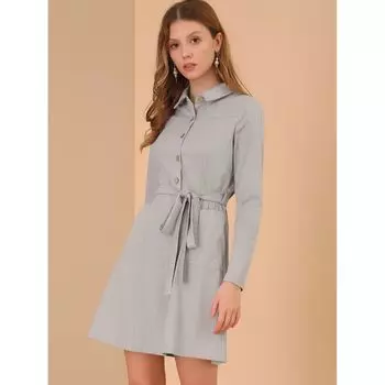 Женское платье-рубашка с заостренным воротником и полупланкой, длинными рукавами и поясом ALLEGRA K, коричневый