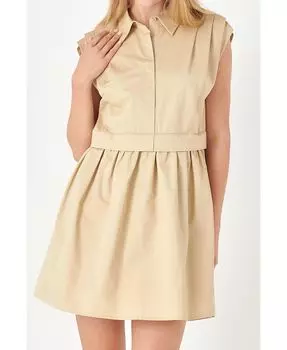 Женское платье-рубашка со складками на плечах English Factory, тан/бежевый