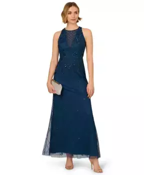 Женское платье-русалка с декоративными элементами Adrianna Papell, синий