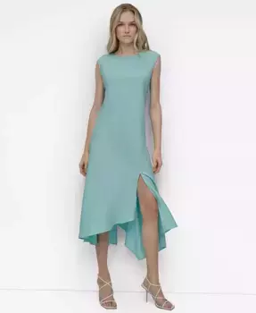 Женское платье с асимметричным подолом, без рукавов и разрезом по боку DKNY, зеленый