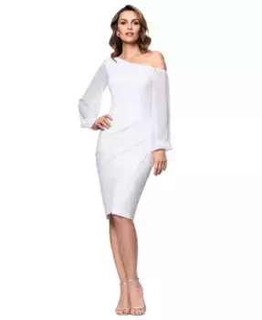 Женское платье с асимметричным вырезом и прозрачными рукавами Betsy & Adam, слоновая кость/кремовый