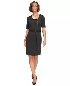 Женское платье с асимметричным вырезом и цветными блоками DKNY