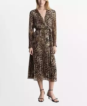 Женское платье с бантом и леопардовым принтом MANGO, коричневый