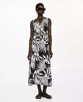 Женское платье с бантом и принтом MANGO, черный