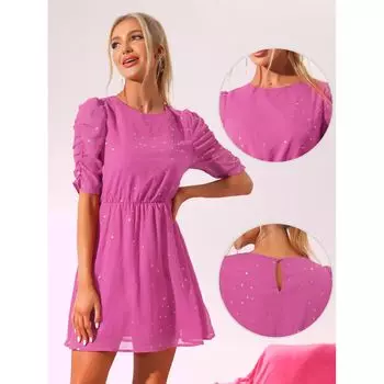 Женское платье с блестящими звездами и круглым вырезом, с рюшами и рукавами металлик ALLEGRA K, черный