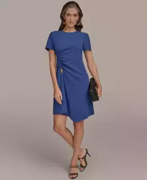 Женское платье с боковыми складками и отделкой из металлической фурнитуры Donna Karan New York, синий