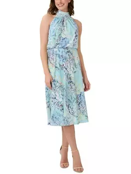 Женское платье с бретельками до середины икры с цветочным принтом Adrianna Papell, цвет Light Blue Multi