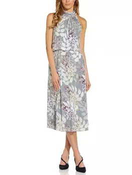 Женское платье с бретельками до середины икры с цветочным принтом Adrianna Papell, цвет Dusty Blue