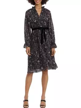 Женское платье с цветочным принтом длиной до колена, облегающее и расклешенное Maggy London, черный/слоновая кость