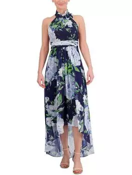 Женское платье с цветочным принтом и металлическим принтом на бретелях Eliza J, темно-синий