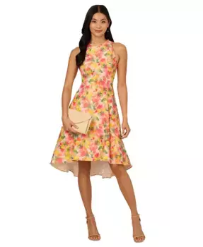 Женское платье с цветочным принтом и рюшами Adrianna Papell, розовый