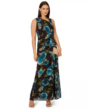 Женское платье с цветочным принтом и рюшами Adrianna Papell, черный