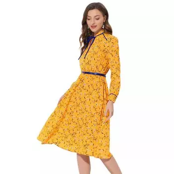 Женское платье с цветочным принтом и завязками на талии ALLEGRA K