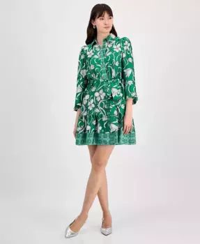 Женское платье с цветочным принтом, многоярусное, с поясом Anne Klein, зеленый