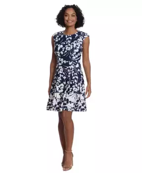 Женское платье с цветочным принтом, силуэт "fit & flare" London Times, синий