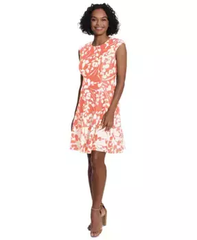Женское платье с цветочным принтом, силуэт "fit & flare" London Times, оранжевый