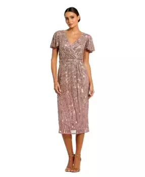 Женское платье с декоративными элементами, имитацией запаха и расклешенными рукавами Mac Duggal, фиолетовый