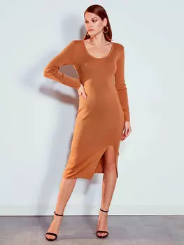 Женское платье с длинным рукавом и разрезом LCW Vision