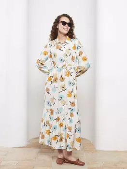 Женское платье с длинным рукавом и воротником-рубашкой LCW Modest