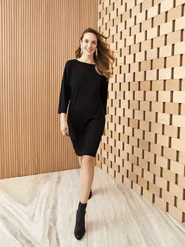 Женское платье с длинным рукавом с вырезом лодочкой и принтом LCW Grace