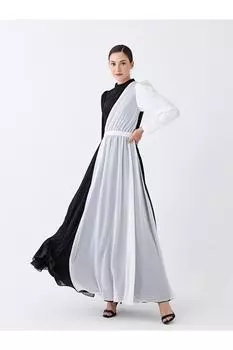 Женское платье с длинным рукавом с высоким воротником и цветными блоками LC Waikiki, черный