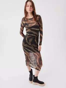 Женское платье с длинным рукавом с круглым вырезом и рисунком LCW Casual