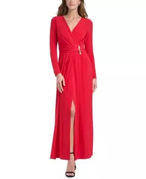 Женское платье с длинными рукавами и v-образным вырезом с рюшами DKNY