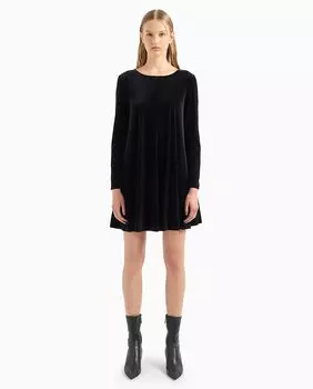 Женское платье с длинными рукавами из шиниллы Emporio Armani, черный