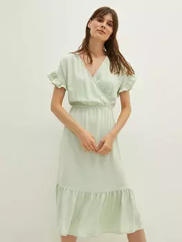 Женское платье с двубортным воротником и прямым коротким рукавом с оборками LCWAIKIKI Classic