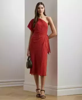 Женское платье с геометрическим принтом из жоржета с асимметричным плечом Lauren Ralph Lauren, красный