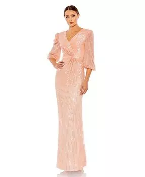 Женское платье с искусственным запахом и пышными рукавами, расшитое пайетками Mac Duggal, оранжевый