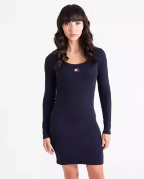 Женское платье с каннелюрами и длинными рукавами Tommy Jeans, темно-синий
