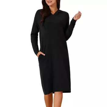 Женское платье с капюшоном, повседневный пуловер, свитер, толстовки с длинными рукавами, платье миди с карманом Seta T, черный