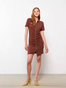 Женское платье с коротким рукавом и прямым вырезом поло LCW Casual